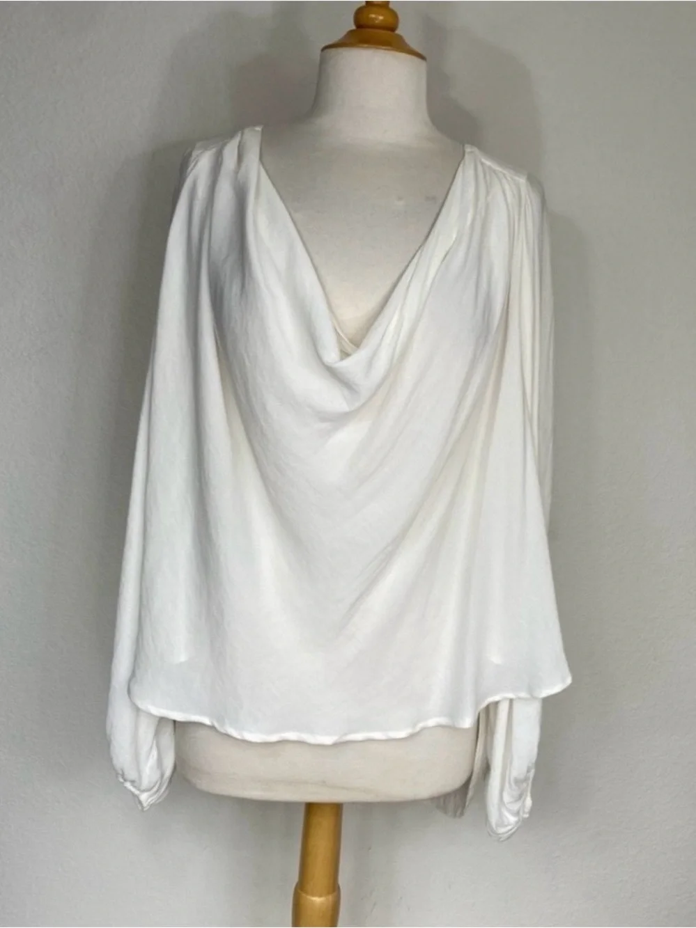 Free People Women White Drappy Peasant Sleeve Oversize Blouse Size Large Coastal